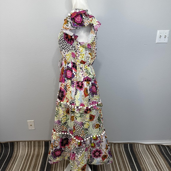 J.Crew Pom Pom Dress Women's 6 Multicolor‎ Ratti Retro Floral Tiered Ruffle Maxi - Picture 8 of 16